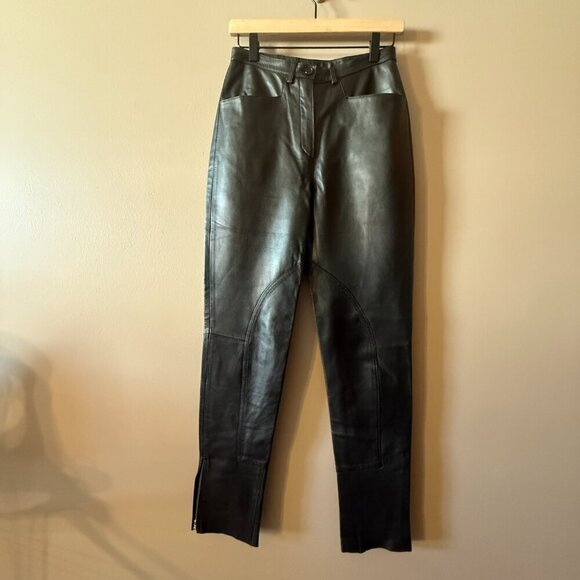 Women’s 4 Donald J Pliner Black Real Leather High Rise Ankle Zip Pants - Picture 2 of 11